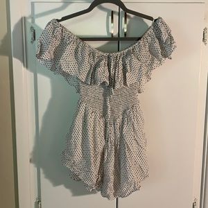 Polka dot off the shoulder romper. size small